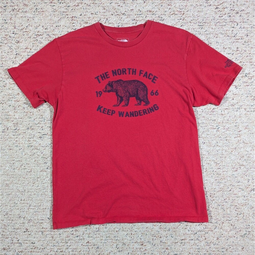 The North Face T-Shirt Mens Large Keep Wandering 1966 Bear Red Cotton Tee
